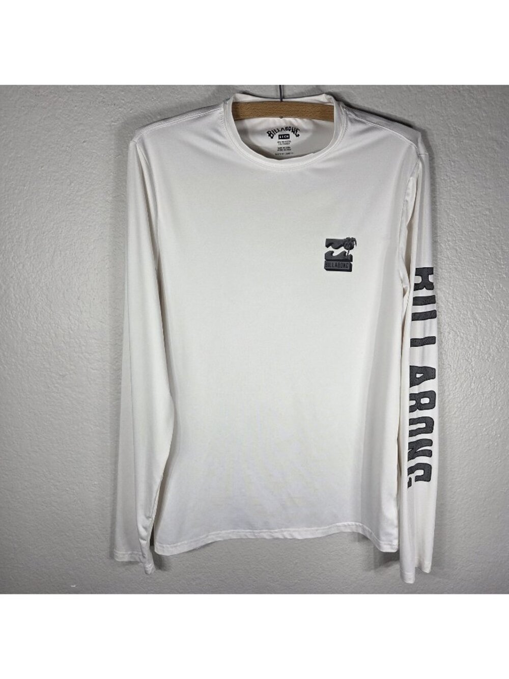 Billabong Mens Sz S Long Sleeve Tee Shirt White UPF Protection 50+ Logo Sleeve
